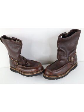 Vintage Streetwear Mens 11 M Waterproof Leather Buckle Engineer Boots Brown